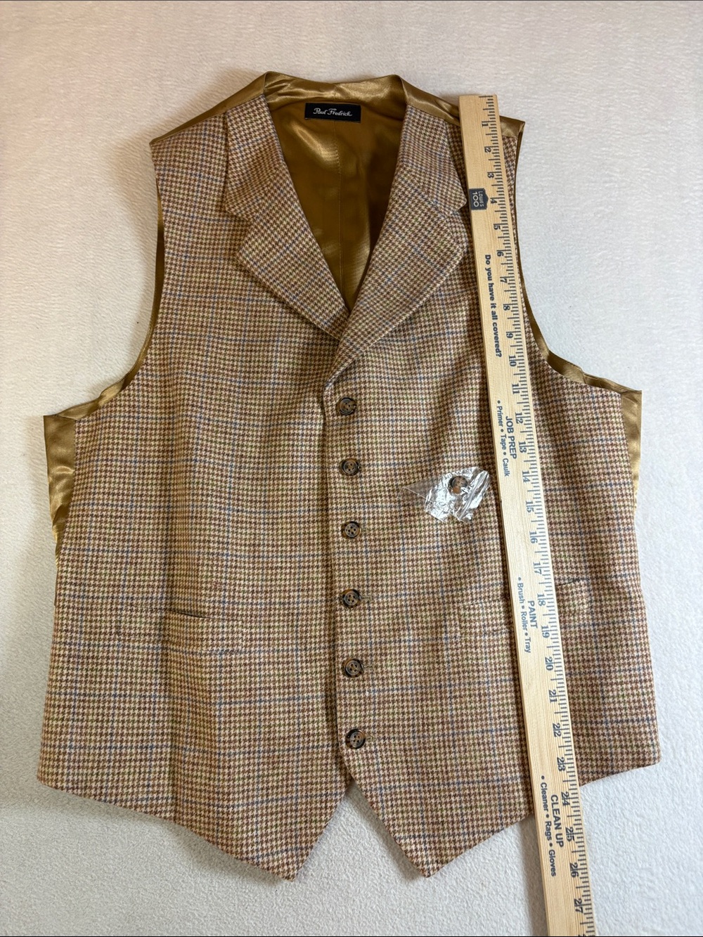 Paul Fredrick Men's Tan and Brown Plaid Dress Vest